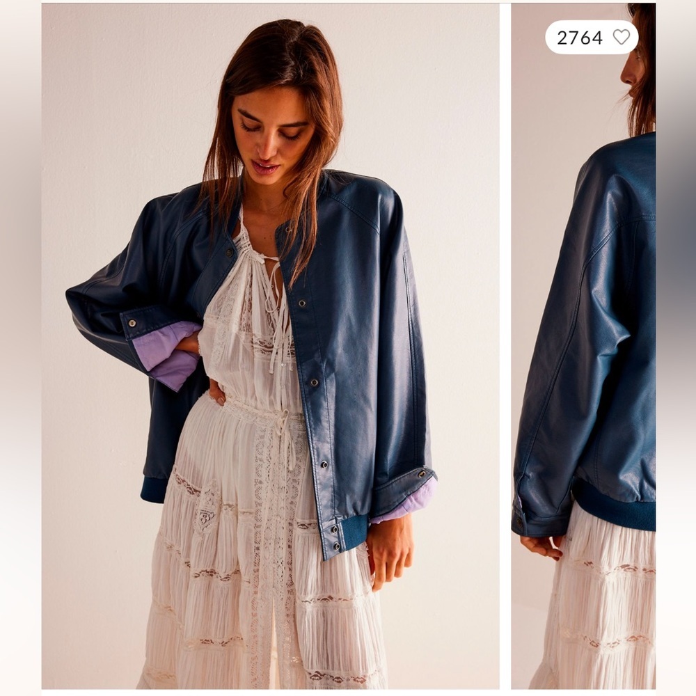NWT Free People We The Free Wild Rose Vegan Leather Bomber / Color OVERBOARD